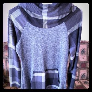 Plaid Cowl Neck Pull Over Sweater Dress w/ Pocket